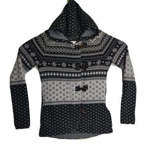 Roots Canada Full Zip Gray Hoodie Sweater Jacket Womens Small Nordic Fair Isle